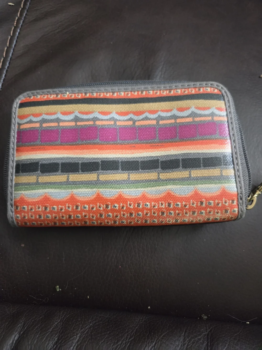 Fossil Orange, Pink & Gray Striped Card Holder
